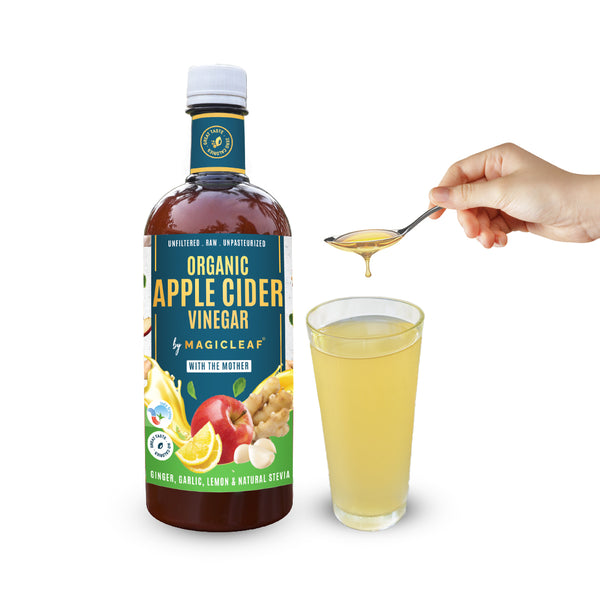 Magicleaf Organic Apple Cider Vinegar with Ginger, Garlic, Lemon & Stevia | With 2x Mother | 750ml Bottle