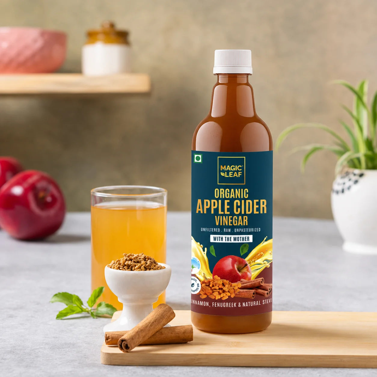 Organic Himalayan Apple Cider Vinegar - (𝑭𝒍𝒂𝒗𝒐𝒓: 𝑭𝒆𝒏𝒖𝒈𝒓𝒆𝒆𝒌 & 𝑪𝒊𝒏𝒏𝒂𝒎𝒐𝒏) | Raw, Unfiltered, Unpasteurized | Contains Mother Culture & Probiotics (500 ml)