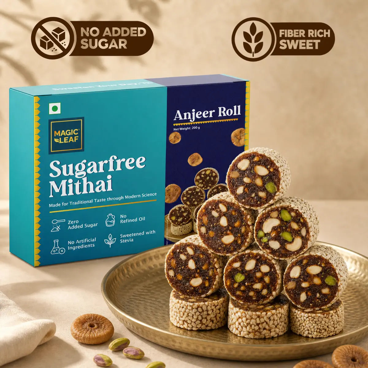 Anjeer Roll by Magicleaf | Sugarfree Mithai by Magicleaf