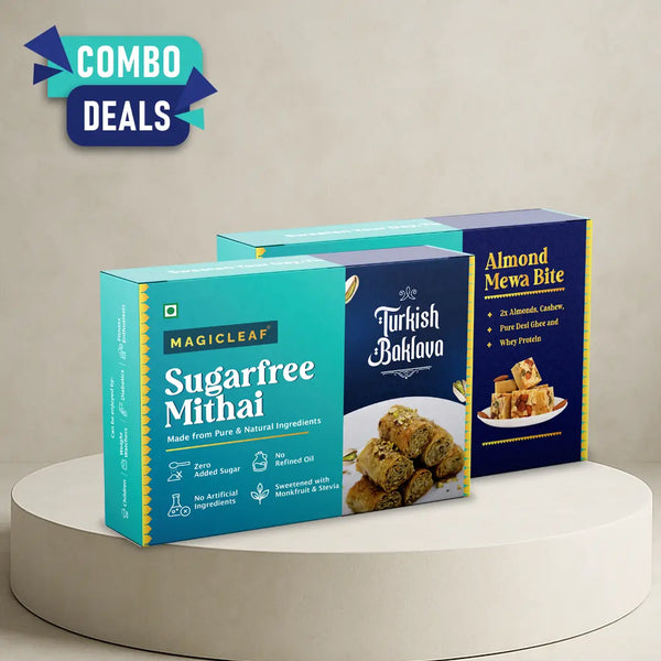 Sugarfree Sweets Combo | Turkish Baklava (1️⃣2️⃣ Pcs Box) + Almond Mewa Bite (1️⃣2️⃣ Pcs Box)