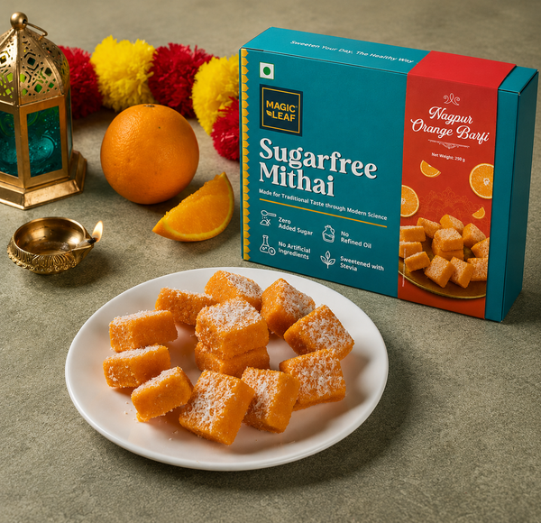 Nagpur Orange Barfi by Magicleaf | No Sugar Dessert Sweetened With Stevia