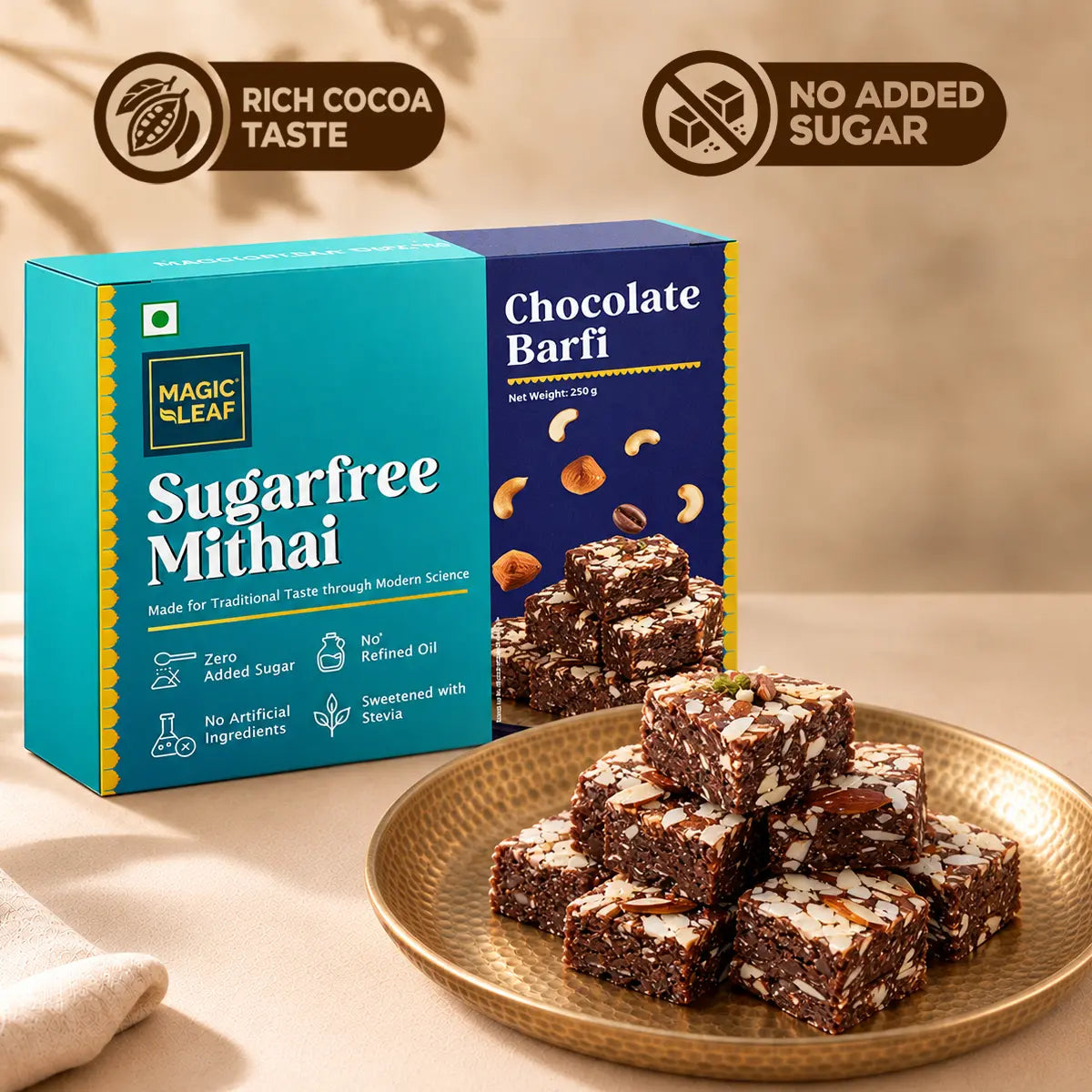 Chocolate Barfi | Sugarfree Mithai by Magicleaf