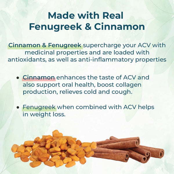 Organic Himalayan Apple Cider Vinegar - (𝑭𝒍𝒂𝒗𝒐𝒓: 𝑭𝒆𝒏𝒖𝒈𝒓𝒆𝒆𝒌 & 𝑪𝒊𝒏𝒏𝒂𝒎𝒐𝒏) | Raw, Unfiltered, Unpasteurized | Contains Mother Culture & Probiotics (500 ml)