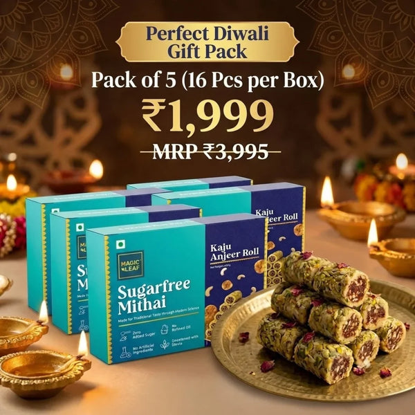Sugarfree Kaju Anjeer Roll (16 Pcs Box) - Pack of 5 | Diwali Gifting Combo by Magicleaf