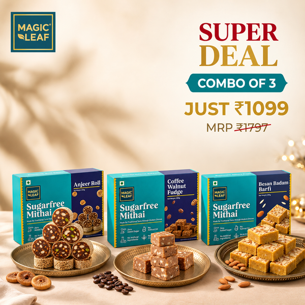 Magic Leaf Assorted Sugar-Free Indian Sweets Gift Box - Combo of 3 (Diabetic Friendly Mithai, Zero Added Sugar)