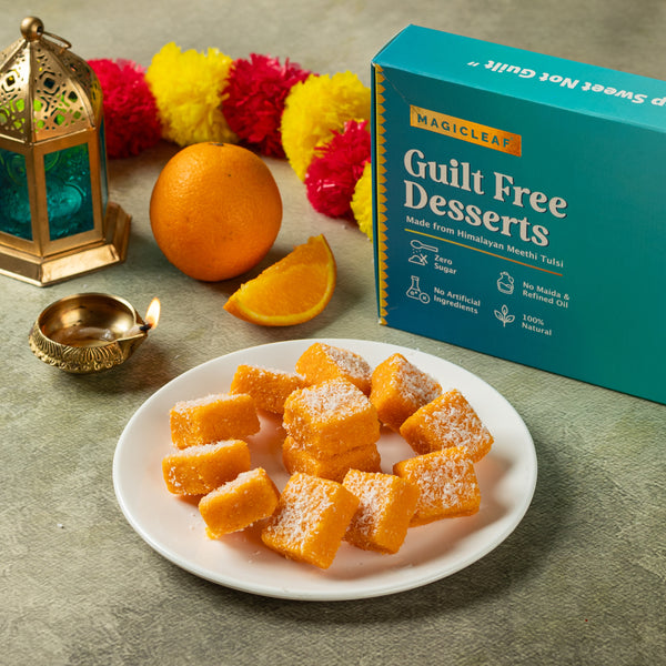 **FRESHLY MADE** Nagpur Orange Burfi by Magicleaf | 100% Natural No Sugar Dessert Sweetened With Stevia