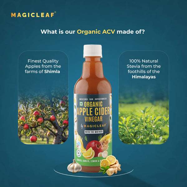 Organic Himalayan Apple Cider Vinegar (𝑭𝒍𝒂𝒗𝒐𝒓: 𝑮𝒊𝒏𝒈𝒆𝒓, 𝑮𝒂𝒓𝒍𝒊𝒄 & 𝑳𝒆𝒎𝒐𝒏) | Raw, Unfiltered, Unpasteurized | Contains Mother Culture & Probiotics (500 ml)