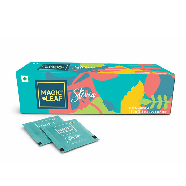 Stevia Powder Sachets By Magicleaf (100 Sachets) | Natural Sweetener Made From Himalayan Stevia Leaves