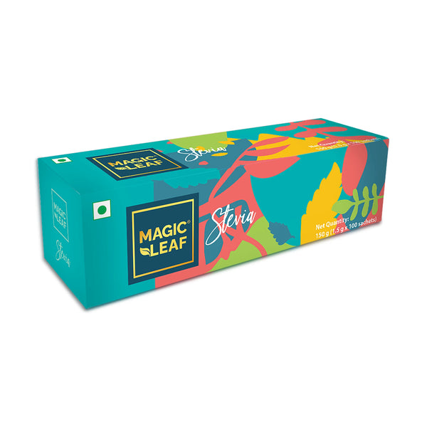 Stevia Powder Sachets By Magicleaf (100 Sachets) | Natural Sweetener Made From Himalayan Stevia Leaves