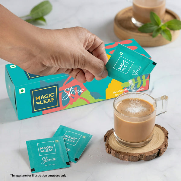 Stevia Powder Sachets By Magicleaf (100 Sachets) | Natural Sweetener Made From Himalayan Stevia Leaves