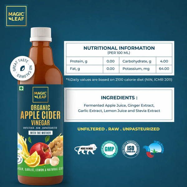 Organic Himalayan Apple Cider Vinegar (𝑭𝒍𝒂𝒗𝒐𝒓: 𝑮𝒊𝒏𝒈𝒆𝒓, 𝑮𝒂𝒓𝒍𝒊𝒄 & 𝑳𝒆𝒎𝒐𝒏) | Raw, Unfiltered, Unpasteurized | Contains Mother Culture & Probiotics (500 ml)