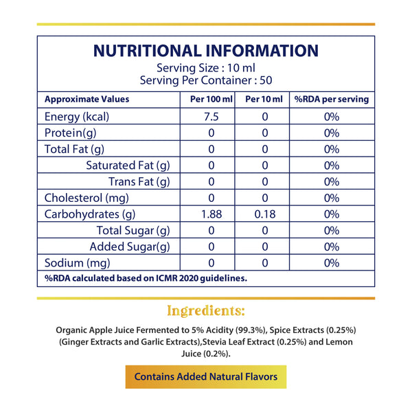 Organic Himalayan Apple Cider Vinegar (𝑭𝒍𝒂𝒗𝒐𝒓: 𝑮𝒊𝒏𝒈𝒆𝒓, 𝑮𝒂𝒓𝒍𝒊𝒄 & 𝑳𝒆𝒎𝒐𝒏) | Raw, Unfiltered, Unpasteurized | Contains Mother Culture & Probiotics (500 ml)
