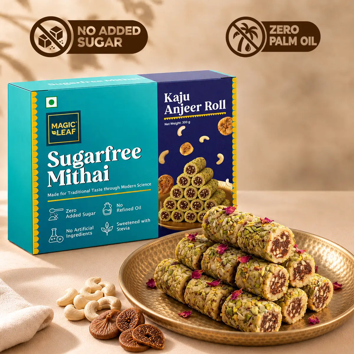 Kaju Anjeer Roll | Sugarfree Mithai by Magicleaf