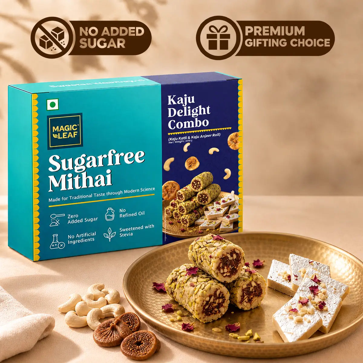 Kaju Delight Combo | Sugarfree Kaju Katli & Kaju Anjeer Roll by Magicleaf