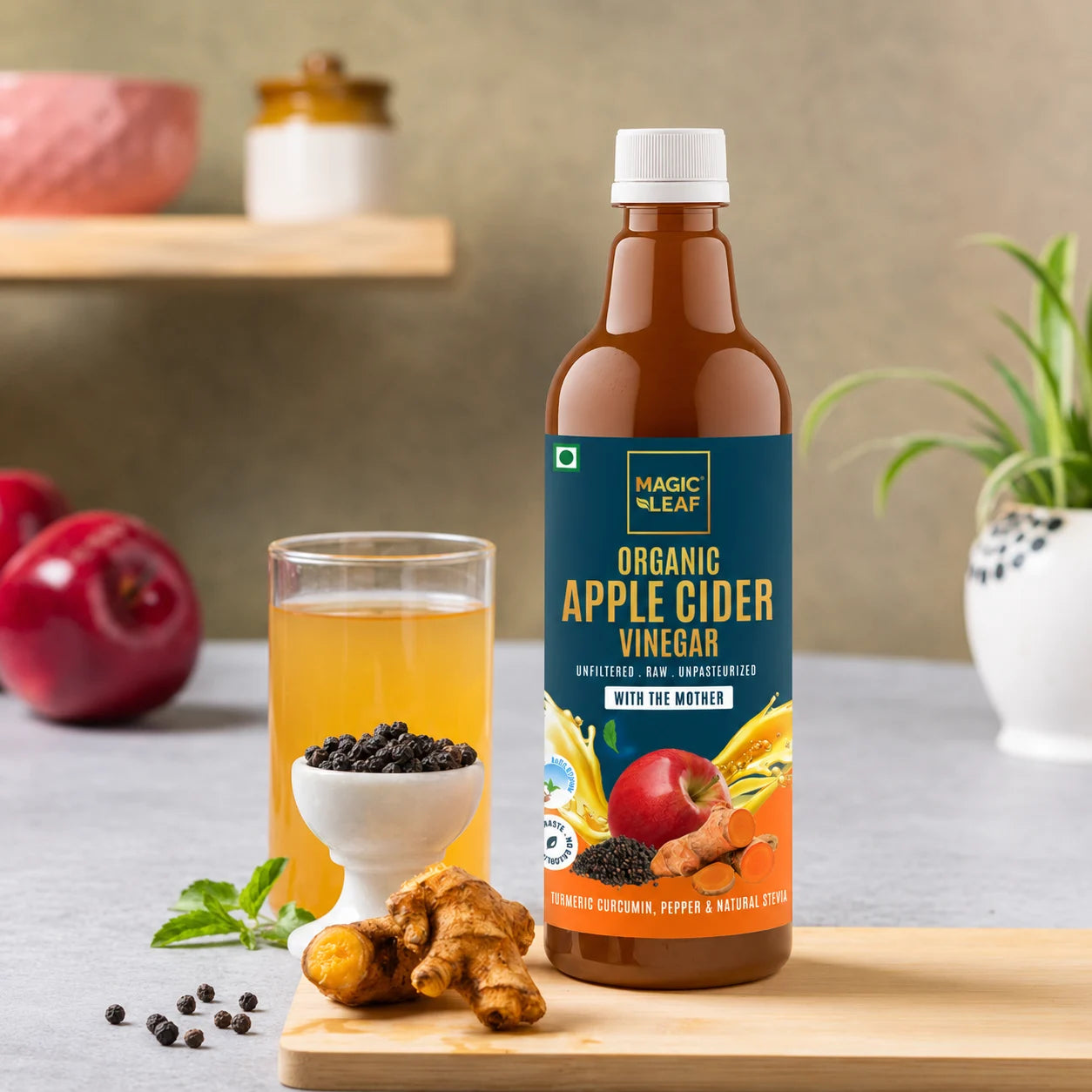 Organic Himalayan Apple Cider Vinegar - (𝑭𝒍𝒂𝒗𝒐𝒓: 𝑻𝒖𝒓𝒎𝒆𝒓𝒊𝒄 & 𝑩𝒍𝒂𝒄𝒌 𝑷𝒆𝒑𝒑𝒆𝒓) | Raw, Unfiltered, Unpasteurized | Contains Mother Culture & Probiotics (500 ml)