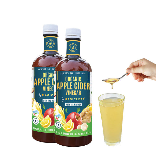 Organic Himalayan Apple Cider Vinegar with Ginger, Garlic, Lemon & Stevia by Magicleaf (750 ml) | Made From Shimla Apples